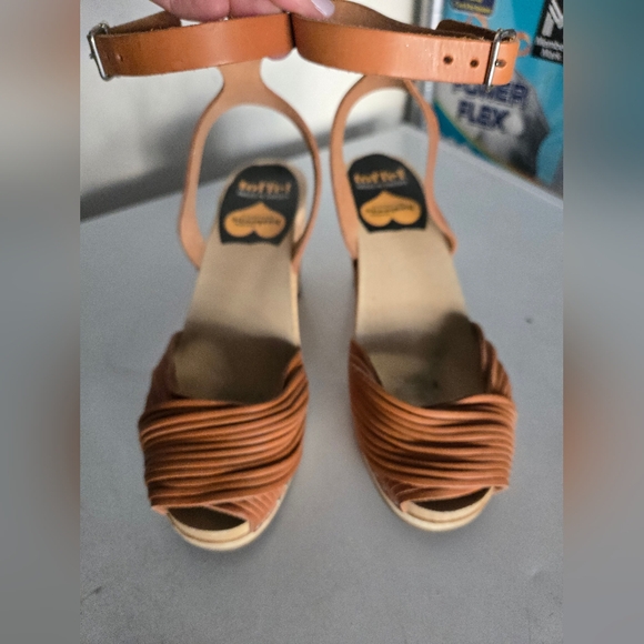 Swedish Hasbeens Ankle strap wooden clog sandals size 7 or 37 - Picture 3 of 6
